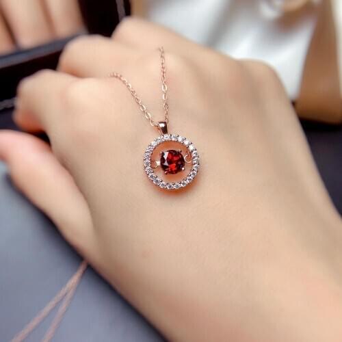 925 silver real natural red garnet pendants send necklace classic wholesale Fine women gift new plant 6mm mz060688ags