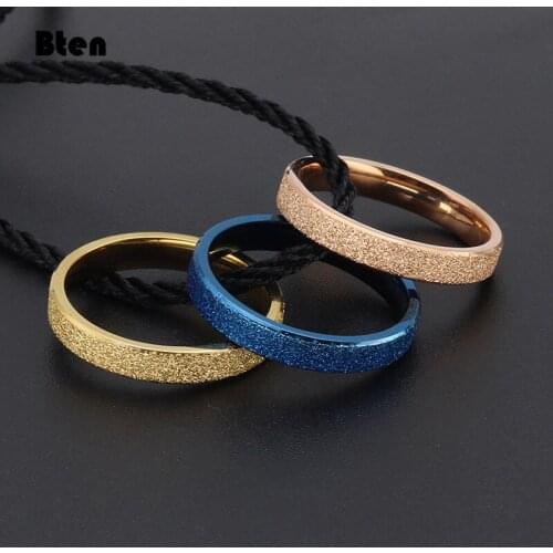 Bten Classic Simple 4mm Matte Ring Titanium Steel For Women Trendy Tail Ring Gold Blue Rose Color Wedding Band Jewelry Gift