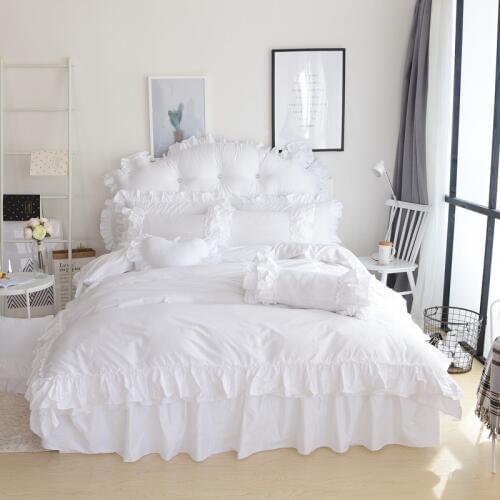 Pure White Color Princess King Queen Twin Women Girls Bedding Set Bed Skirt set Duvet/Quilt cover 3/4Pcs Decorative Pillow Shams