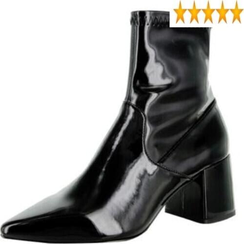 Patent British Fashion Leather New Womens Ankle Streetwear Thick Heel Pointed Toe Side Zipper Solid Female Skinny Boots