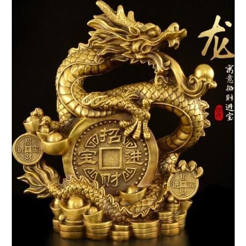 Handmade Chinese Style Chinese Dragon Copper Gold Dragon Ornaments Wind Water Crafts Living Room Office Wealth Gathering