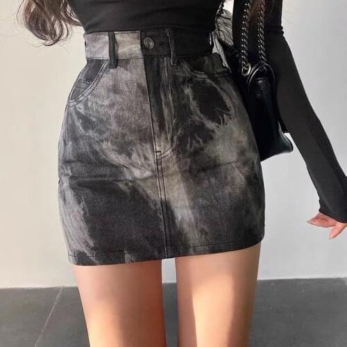Mini Skirts Yk2 Clothes Sexy Tie Dye Tight Pencil High Waisted Jeans Cargo Skirt Egirl Black Denim Skirt Bottoms Womens Summer