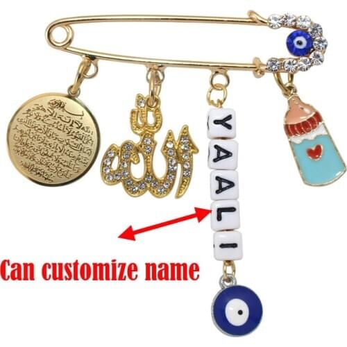 Muslim islam AYATUL KURSI Allah Turkish evil eye YAALI Stainless Steel brooch Baby Pin