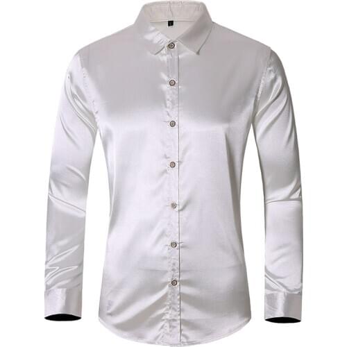8 Colors Men Imitation Silk Long Sleeve Shirt 2020 New Autumn Fashion Casual Solid Color Brand Shirt Male Plus Size 5XL 6XL 7XL