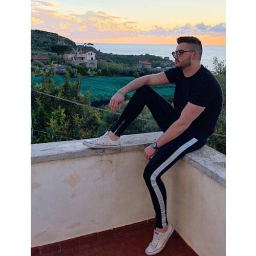 Men Skinny Jeans Hip Hop Stripe Elastic Slim Fit Ripped Denim Pants Male Stretchy Pencil Bottoms street Knee High quality Jeans