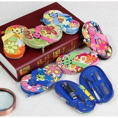 200set 7pcs/set slippers shaped Nail Art Manicure Nail Care Tools with Mini Finger Cutter Clipper File Scissor Tweezers