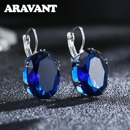 New Fashion Silver Plated Earrings Oval Water Drop 5 Color Big Zircon Stones Drop Earring For Women Valentines Day Gifts