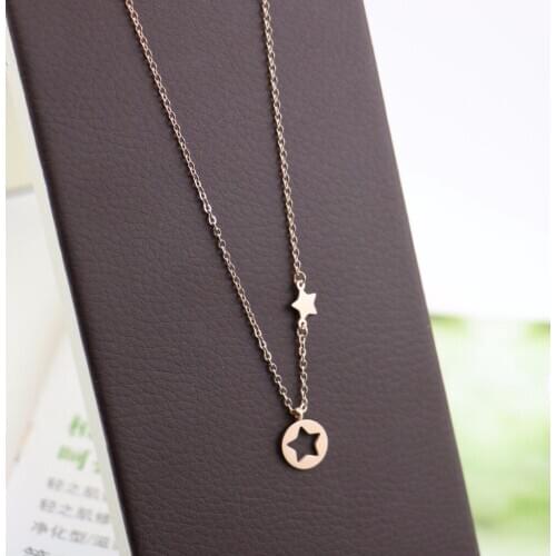 Rose gold color hollow star pendant necklace women bijoux , trendy stainless steel necklaces & pendants for friends jewellery