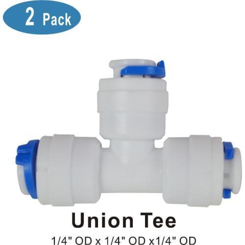 Union Tee 1/4-Inch Quick Coonect Fittings Connection Parts for Water Filters/Reverse Osmosis RO System 2 PACK