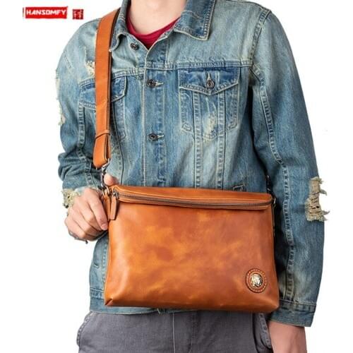 2021 New Cowhide Mens Handbag Shoulder Bag Vintage genuine leather Messenger Bag Stylish Casual Male large Crossbody Bags