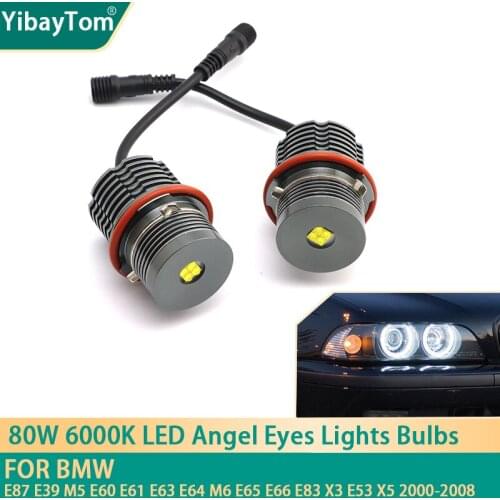 2pcs 80W 6000K lamp LED Angel Eyes Marker Lights Bulbs For BMW E87 E39 M5 E60 E61 E63 E64 M6 E65 E66 E83 X3 E53 X5 2000-2008