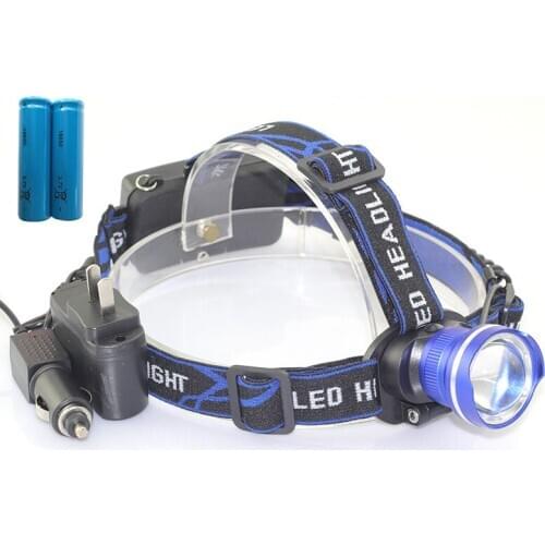 T6 headlamp flashlight Zoomable Adjust Focus frontale led head torch lamp headlight +18650 battery AC Charger car charger