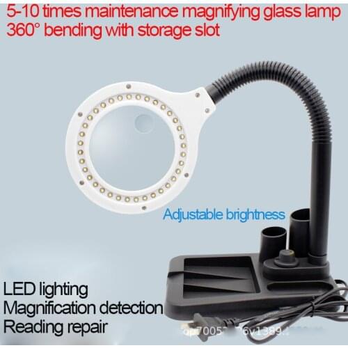 Magnifying Glass with LED Lamp 10 Times Brightness Adjustable Electronic Welding Mobile Phone Repair and Inspection Workbench