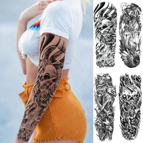 Waterproof Temporary Large Arm Sleeve Tattoo Sticker Skull Ghost Fox Wolf Lion Rose Flash Tattoos Woman Body Art Fake Tatto Male