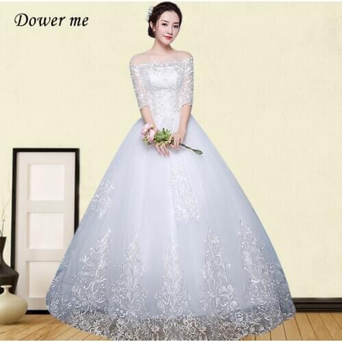 Off The Shoulder Wedding Dress GR698 Half Sleeve Vestidos De Novia Embroidery Long Bridal Gowns Lace Up Wedding Dresses 2020