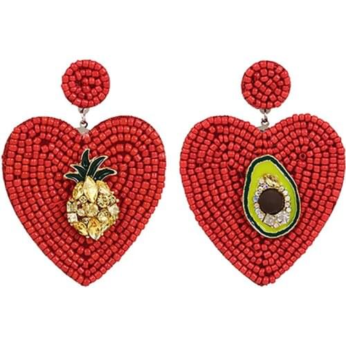 ZHINI New DIY Personality Avocado Handmade Earrings for Women Boho Gothic Bead Heart Big Dangle Drop Earring Party Jewelry