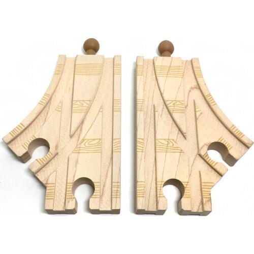 2pcs Bifurcation track single head lane cross rail compatible wooden train track game accessories kids train toys p070