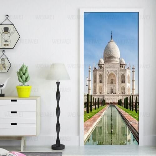 2 Pieces/set Of PVC Waterproof Self-adhesive Removable Door Stickers Beautiful White Castle Building Door Decoration Decals