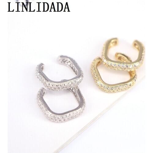 5Pairs Gold Silver Color No Pierced Square Shaped Crystal Zirconia Earcuffs Clip On Earrings Ear Cuff