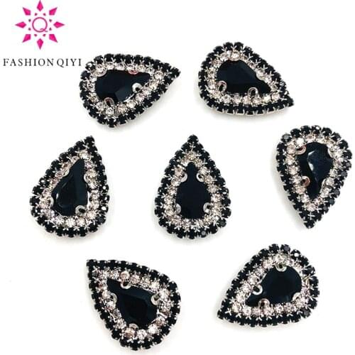 8X13mm 10pcs/20pcs Black DR shape sew on rhinestones Color chain+Color rhinestones Glass Crystal Buckle DIY clothing accessories