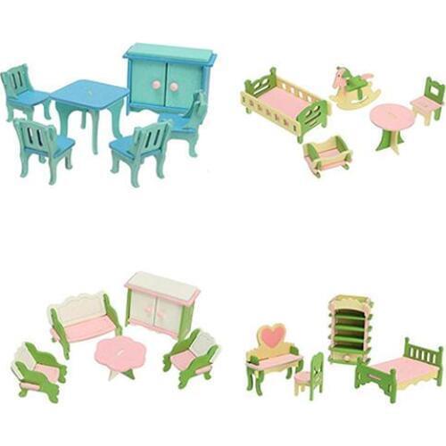 Wooden Miniature Doll House Furniture Room Set Toy Xmas Gift for Child Kids