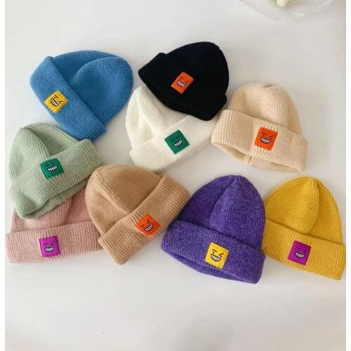 2021 ice cream color children knitted hat autumn and winter curled smiley western style baby woolen melon hat Unisex 48-50cm