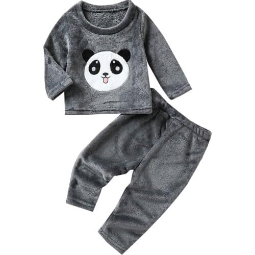 Infant Baby Girls Boys Plush Tops, Pants Suit, Round Neck Long Sleeve Panda Embroidery Warm Loose Shirt + Trousers, Unisex 0-3T