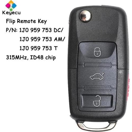 KEYECU Folding/ Flip Remote Control Car Key With 3 1/ 4 Btn & 315MHz & ID48 Chip - FOB for Volkswagen FCC: 1J0 959 753 DC/ AM/ T