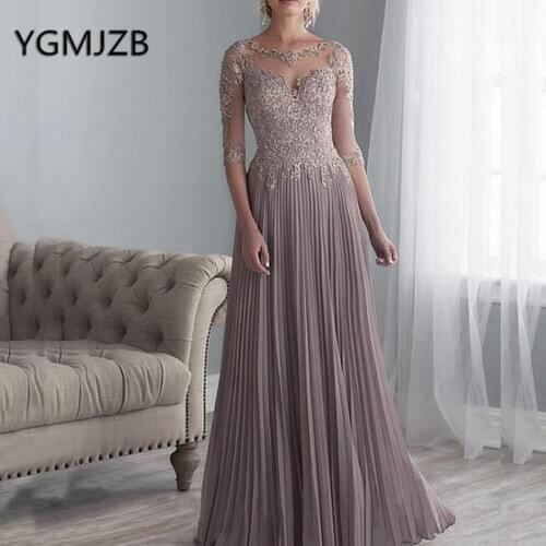 Elegant Chiffon Mother of the Bride Dresses 2020 A-Line Half Sleeves Lace Mother of the Groom Evening Dress Formal Dress Party