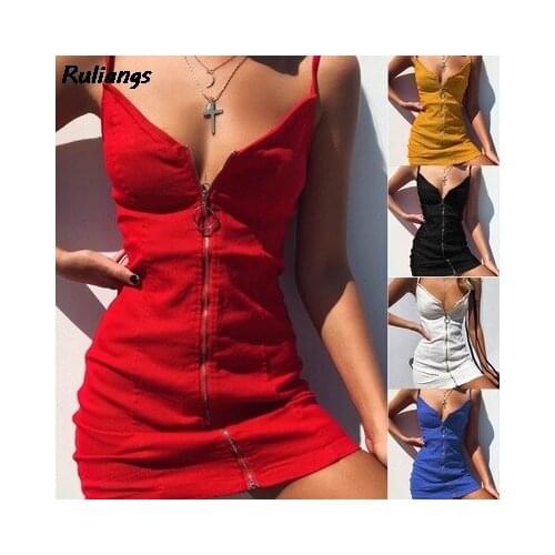 European And American Ring Zipper Bag Hip Sexy Sling Dress Solid Color Slim Dress 2021 Summer New Womens Clothing Ruliangs