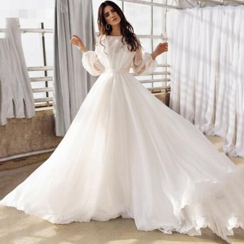 GY Plus Size Princess Wedding Dress A Line Puff Sleeves Bridal Gowns Open V Back Boho Wedding Gown