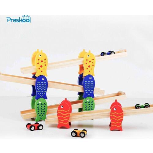 Montessori Kids Toy Tinker Wood Cars Slide Gliding Assembled Toy Preschool Training Brinquedoes Juguets