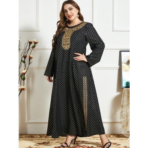 Islamic Maxi Dresses Women Clothing Dubai Abaya Kaftan Turkish Muslim Print Embrodier Loose Plus Size Dress Ramadan Eid