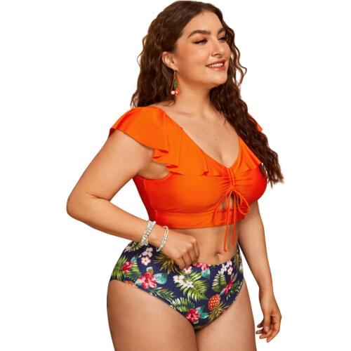 Plus Size Push Up Bikinis Set Women Swimsuit High Waist Swimwear Larges Big Plussize Bathing Swimming Beachwear Suits 2021 New