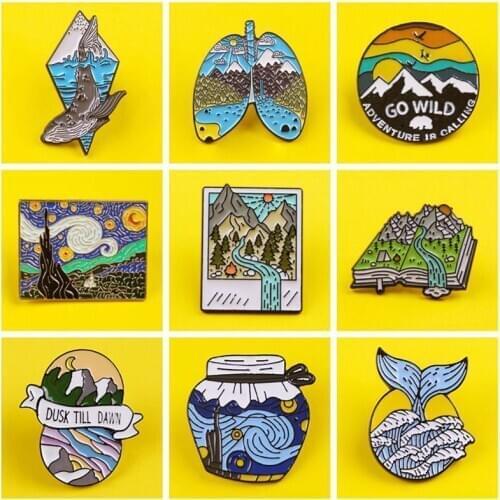 Van Gogh Metal Badges On Clothes Brooch Japan Style Accessories For Jewelry Mountain Decorative Pins Backpack Icons Set Enamel