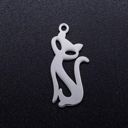 5pcs/lot Cute Cat Stainless Steel DIY Charms Wholesale Jewelry Finding Supplies Never Tarnish Charm for Bracelet Making