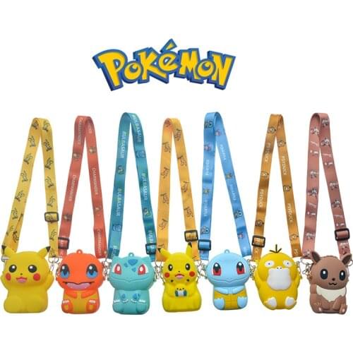 Pokemon Pikachu Cute Silicone Coin Purse Cartoon Kawaii Personality Fashion Anime Figure Shoulder Bag Toys For Childrens Gifts