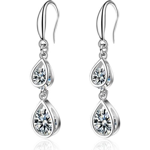 Trendy Cubic Zirconia Water Drop 925 Sterling Silver Lady Drop Earrings Original Jewelry Dangle Earring Moda Mujer 2019