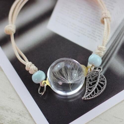 Fashion Women Bracelet Dry Plant Specimen Bracelet for Women Glass Ball Dandelion Gypsophila Bestfriends Gift