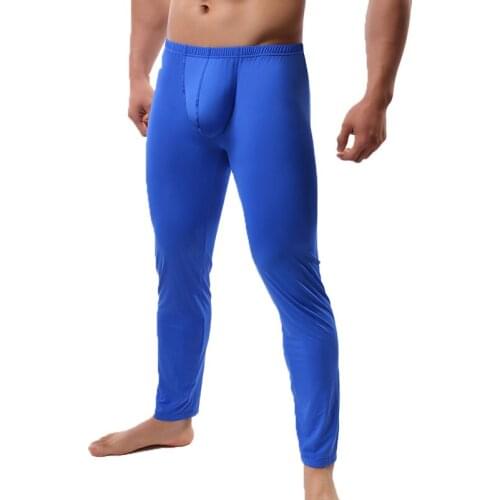 Mens Sleep Bottoms Ice Silk Sexy Bugle Pouch Trousers Lounge Pants Ultra-thin Slip Homme Pyjama Sleepwear Pajama Underwear 2XL
