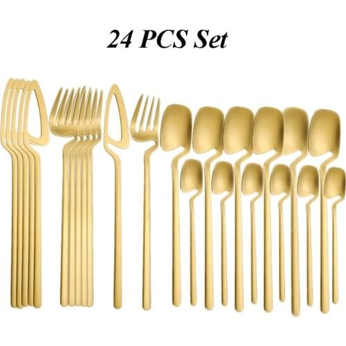 New 24/4PCS Cutlery Set Stainless Steel Tableware Forks Knife Spoons Set Ice Cream Desserts Cake Soup Coffee Spoon Dinnerware