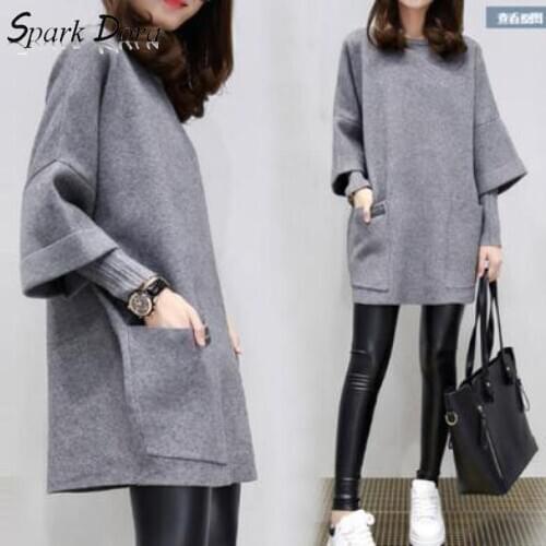 Cheap Womens Plus Size Hoodies Fashion Leisure Comfort Round Neck Three Quarter Sleeve Double Pockets Solid Color Hoodies Women