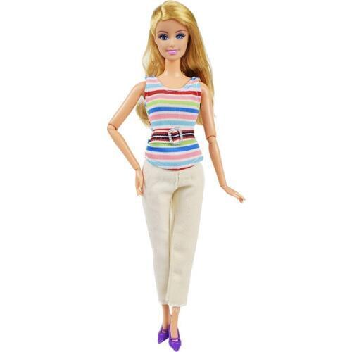 New Colorful Striped Vest + Casual Pants Doll Clothes Accessories for 12 Inch Doll Wardrobe Pants Suit #04