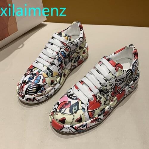 Shoes for Women Sneakers High Quality PU Leather Colorful Graffiti Platform Shoes 2021 New Spring Girls Shoes zapatillas mujer
