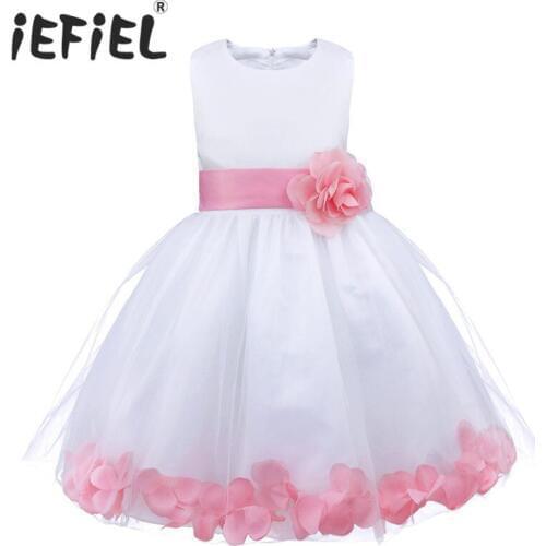Kids Infant Girl Flower Dress Children Petals Bridesmaid Toddler Elegant Dress Pageant Wedding Bridal Tulle Formal Party Dresses