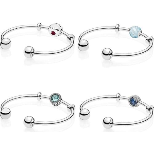NEW 100% 925 Sterling Silver 1:1 BLUE RIPPLES Radiant Hearts DAZZLING SNOWFLAKE KISS CHARM MOMENTS SILVER OPEN BANGLE Gift Set