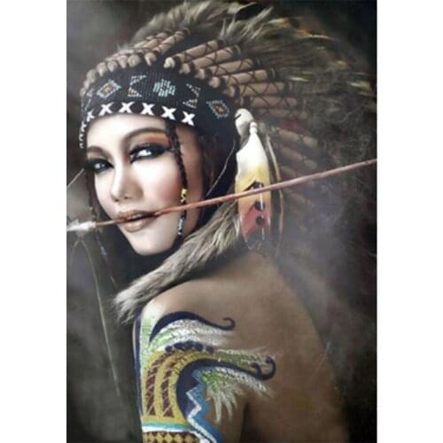 Full Square Drill Diamond Embroidery Indians Women Feather Diy 5D Diamond Painting Cross Stitch Kits Arts and Crafts Hobby Craft