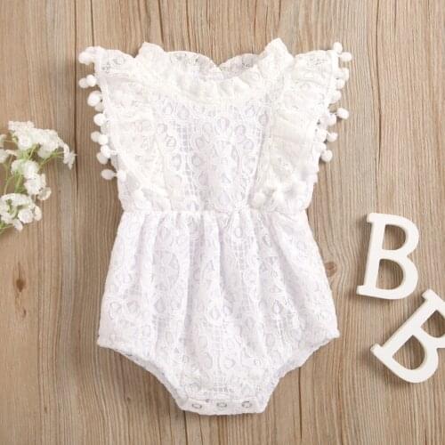 Baby Girls Casual Romper Round Collar Sleeveless Lace Hem Tassels Ball Bodysuit
