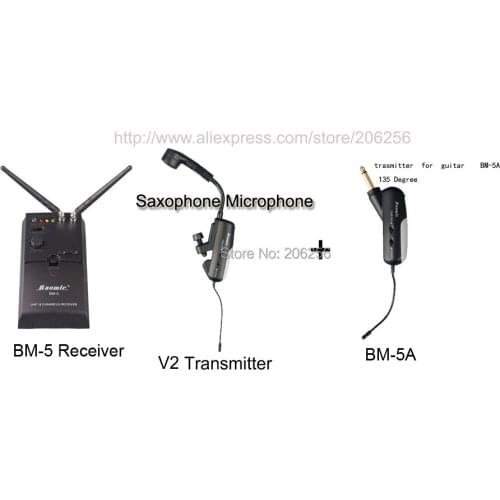 Baomic Professional UHF Wireless Instrument System Microphone Receiver BM-5 Transmitter V2 For Saxophone +5A 135Angle For Guitar
