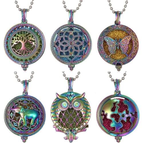 Colorful Aromatherapy Necklace Tree of Life Essential Oil Diffuser Jewelry Vintage Open Locket Pendant Perfume Aroma Necklace